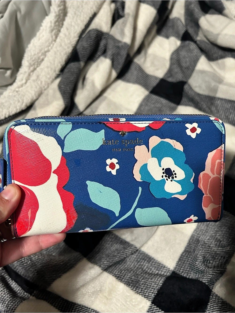 Kate Spade Grove Street Floral Stacy Wallet Blue & Red